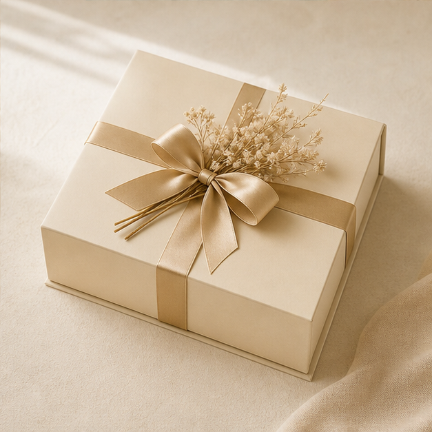 Caja de regalo con lazo dorado